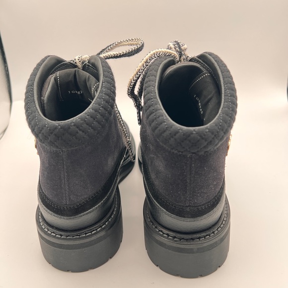 CHANEL Suede Grained Calfskin CC Lace Up Boots 39 Black - Picture 9 of 11
